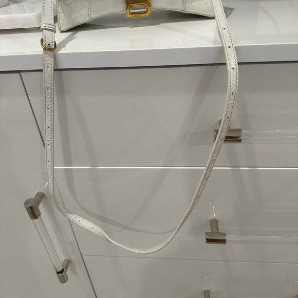 BALENCIAGA HOURGLASS SMALL HANDBAG CROCODILE WHITE W GOLD (dust bag too) - Picture 5 of 11